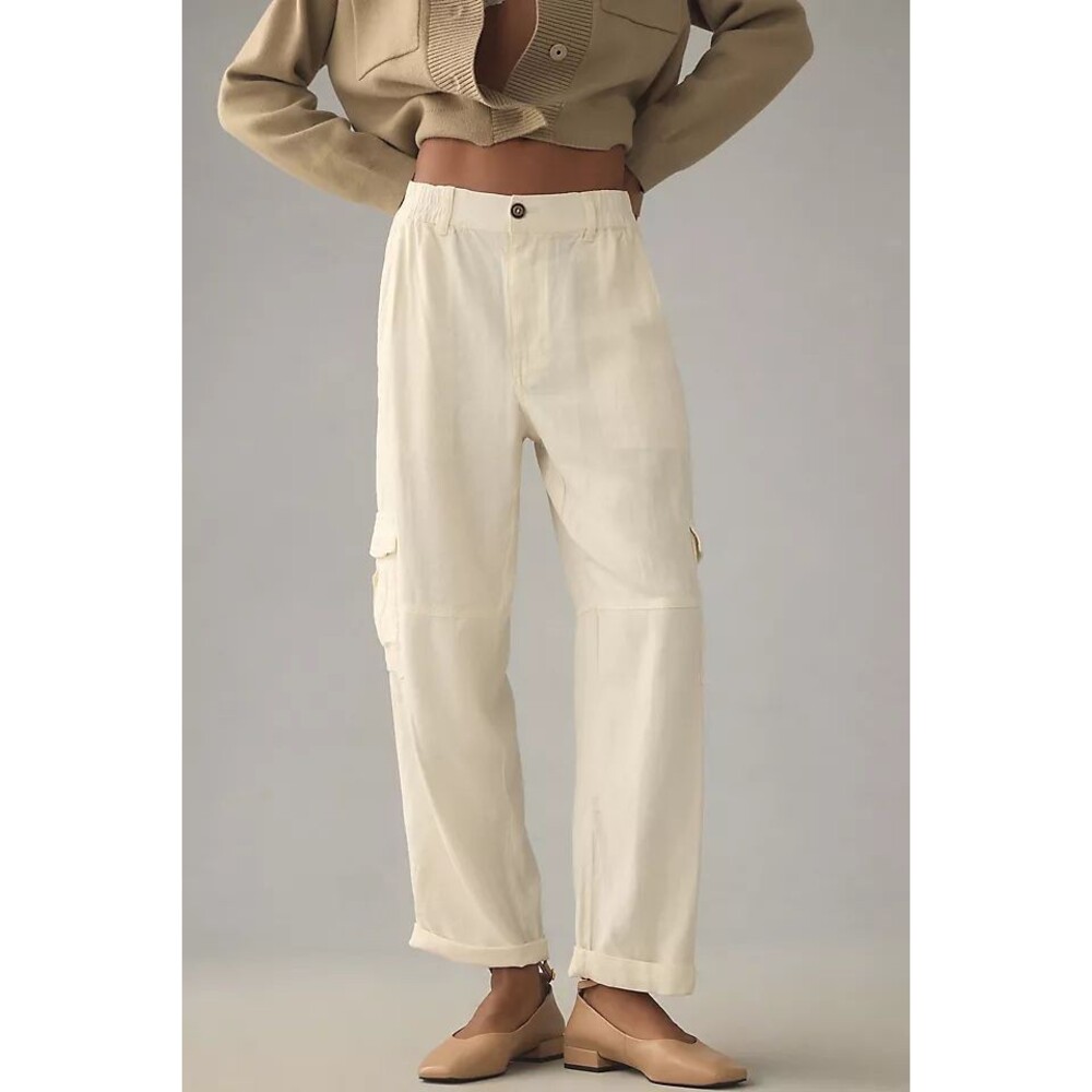 Anthropologie Pilcro Women’s Linen Blend Cargo Pants size M Ivory